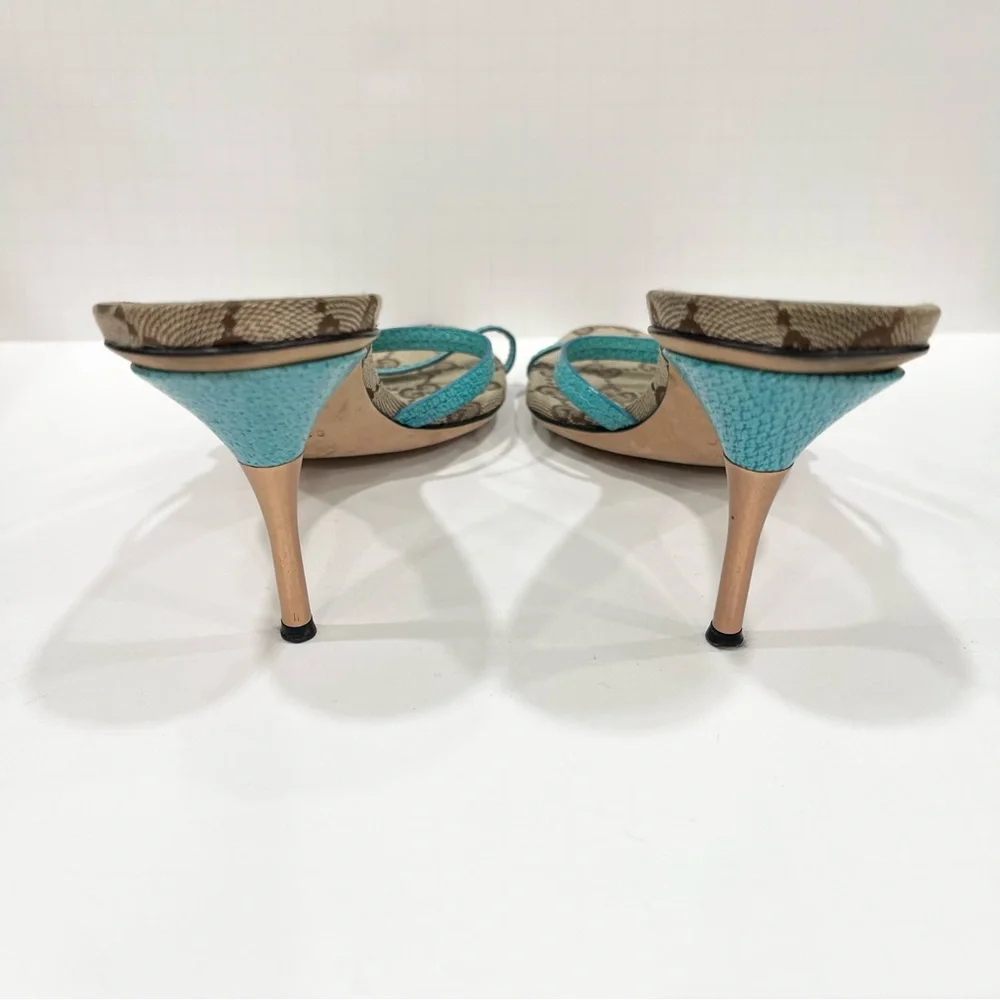 Gucci GG Logo Monogram Turquoise Strappy Heels - Picture 3 of 7